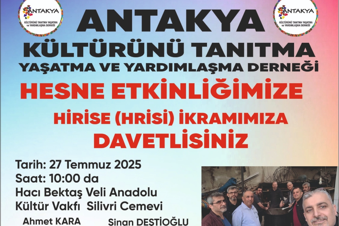 HATAYLILARIN HASNE ETKİNLİĞİ 27 TEMMUZ'DA 