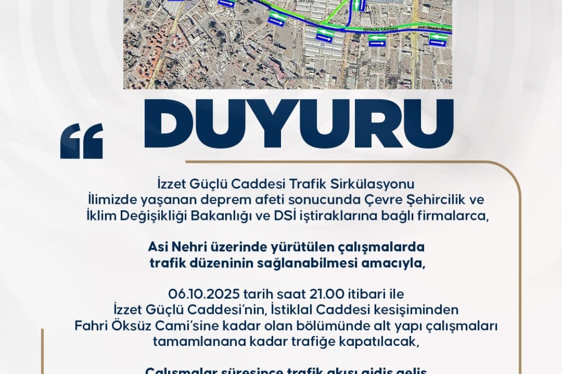 ANTAKYA İZZET GÜÇLÜ CADDESİ TRAFİĞE KAPATILDI